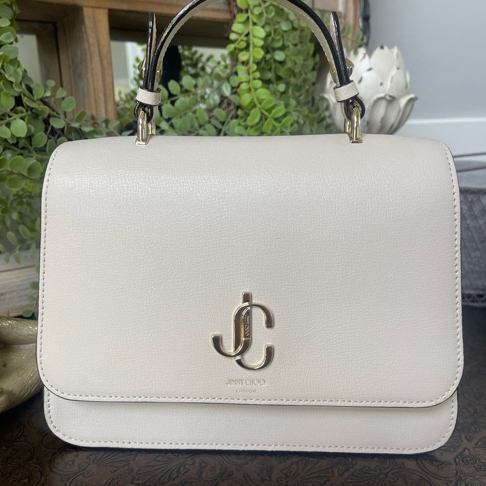 Jimmy Choo small cream beige handbag with gold accents